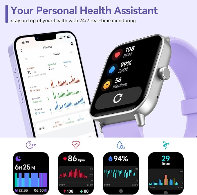 Smart Watch for Men Women Android & iPhone, Alexa Built-in, IP68 Waterproof Fitness Tracker with Bluetooth Call (Answer/Make), 1.8" Smartwatch with Heart Rate/SpO2/Sleep Monitor, 110+ Sports Mode