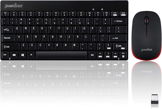 Perixx PERIDUO-712B Wireless Mini Keyboard and Mouse Set, Black, US English Layout