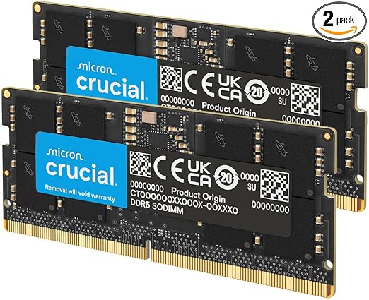 Crucial 32GB DDR5 RAM Kit (2x16GB), 5600MHz (or 5200MHz or 4800MHz) Laptop Memory 262-Pin SODIMM, Compatible with Intel Core and AMD Ryzen 7000, Black - CT2K16G56C46S5