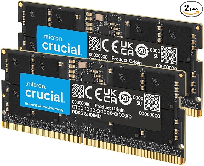 Crucial 32GB DDR5 RAM Kit (2x16GB), 5600MHz (or 5200MHz or 4800MHz) Laptop Memory 262-Pin SODIMM, Compatible with Intel Core and AMD Ryzen 7000, Black - CT2K16G56C46S5