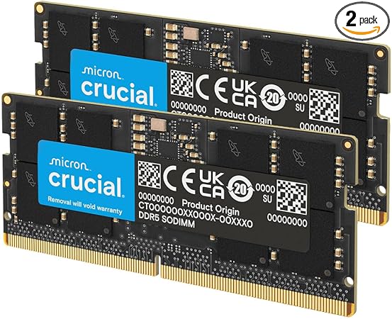 Crucial 32GB DDR5 RAM Kit (2x16GB), 5600MHz (or 5200MHz or 4800MHz) Laptop Memory 262-Pin SODIMM, Compatible with Intel Core and AMD Ryzen 7000, Black - CT2K16G56C46S5