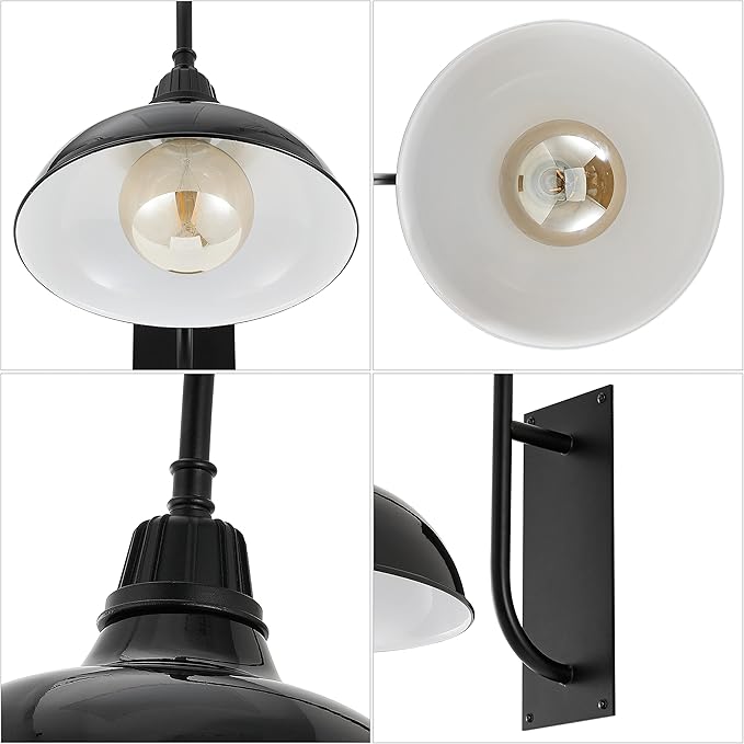 JONATHAN Y JYL7614B Stanley 12.25" 1-Light Farmhouse Industrial Indoor/Outdoor Iron LED Gooseneck Arm Outdoor Sconce Metal Bowl Shade Vintage Cottage Rustic Porch Patio Yard Barn, Black