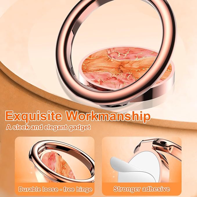 Magnetic Phone Ring Holder for MagSafe Grip,[Super Magnet],Stylish 360° Rotation Cell Phone Grip Stand Finger Ring Kickstand for iPhone 17 16 15 14 Pro Max,iPad and Smartphones,Marble