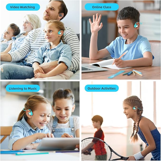 Kids Headphones, LK15 Open Ear Bluetooth Headphones with Air Conduction, Ultra-Light, 85dB Volume Limiting Wireless Headphone for Children Teens Boys Girls (Blue)