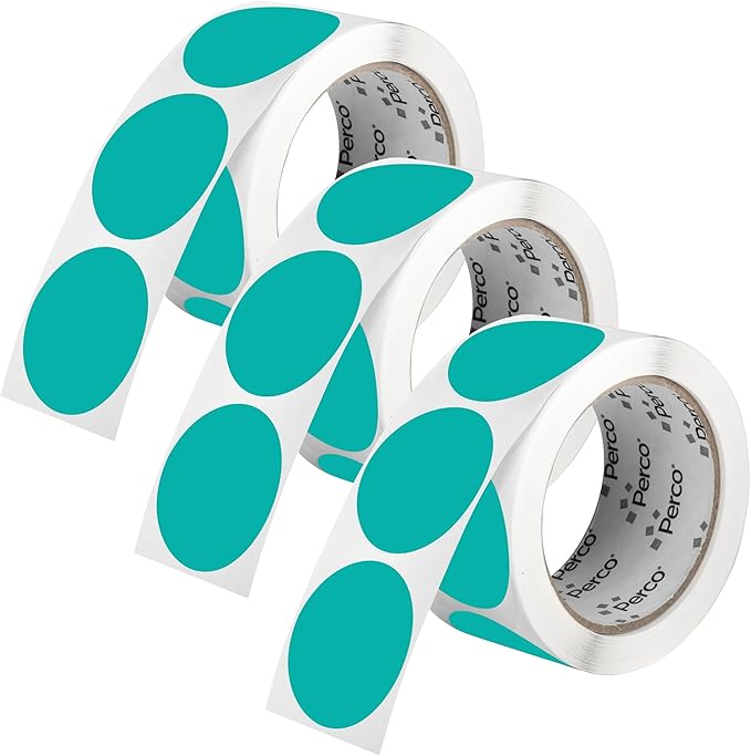Perco Teal 2-Inch Round Circle Dot Sticker Labels - Multi-Roll Pack (3 Rolls, 500 Labels Each) - Permanent Adhesive, Vibrant Colors, Strong Hold - Perforated for Easy Use - Made in USA
