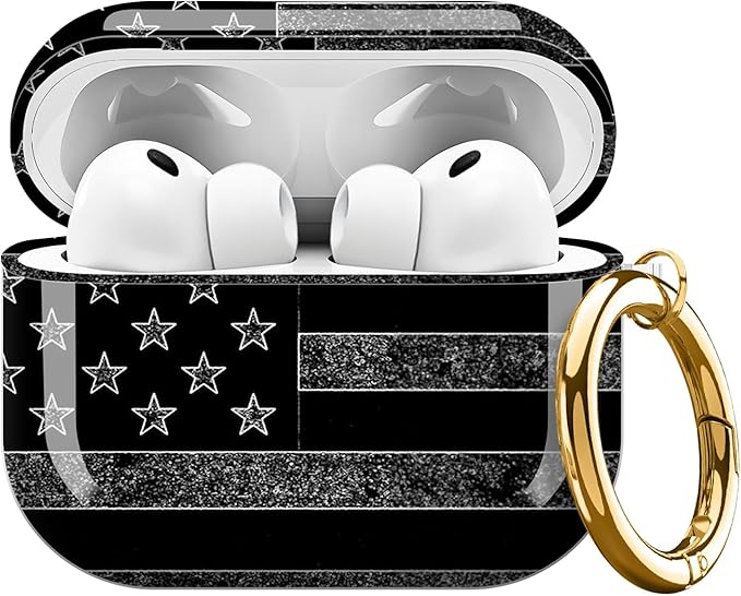 Compatible with AirPods Pro 3 (2025) Case, Airpod Pro 3 Protective Cover with Cute Golden Keychain for Girls & Women (American Flag)