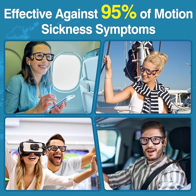 Hion 2 Pairs Adult Anti- Motion Sickness Smart Glasses, Ultra-Light Portable Nausea Relief Liquid Glasses, Carsickness Airsickness Seasickness Glasses, Kids Travel/Cruise Essentials（White+Black