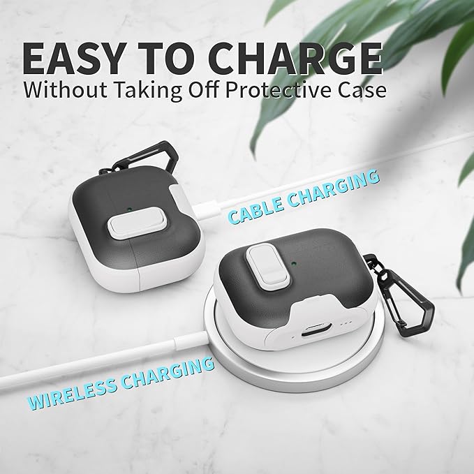for AirPods Pro 3 Case with Lock,TPU Leather Texture Durability Anti-Lost & Shockproof Protective Cover Accessories with Cleaning Kit in Keychain for Apple AirPod Pro 3 Generation 2025(White/Black)
