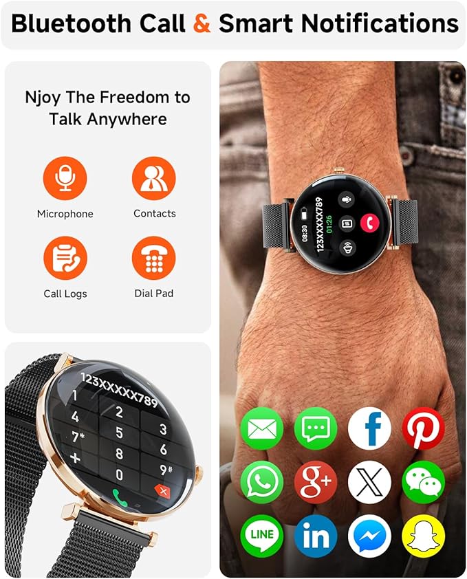 Hwagol Smart Watch for Women with Android iPhone Compatible[Calls/Metal Thin Body],1.43" Micro-Spherical AMOLED Screen,Sports Watch with Sleep/Heart Rate Monitor,Pedometer for Steps Miles