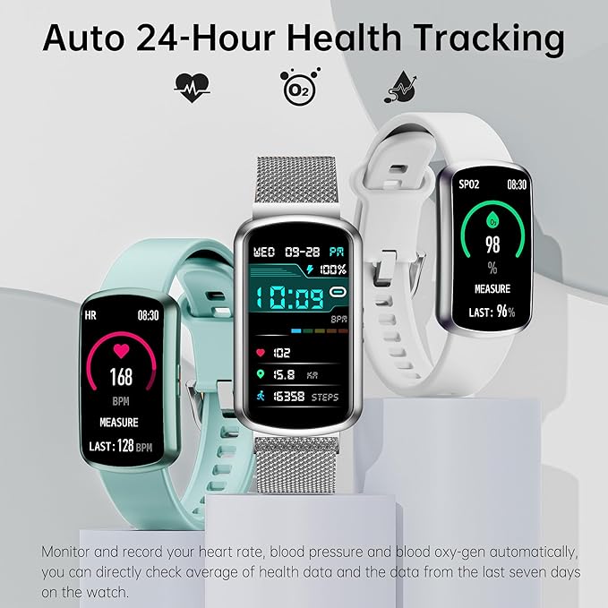 Health Fitness Tracker with 24/7 Heart Rate, Smart Watch with Blood Pressure and Blood Oxygen Monitor, Bulit-in 120+ Sport Mode, Sleep Tracking Waterproof Activity Tracker for Women Men (Metal Silver)