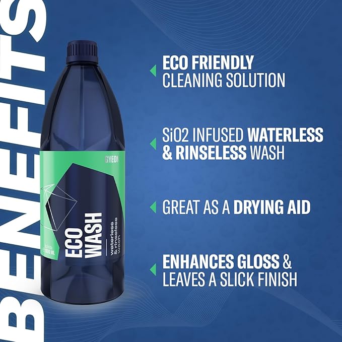 GYEON ECOWash Ceramic‑Safe Waterless Rinseless Dry Wash Spray Concentrate for Paint Glass Trim Wheels Eco Friendly SiO2 Fusion High Gloss Clean Finish