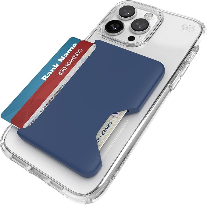 Speck iPhone Wallet MagSafe Accessory - Removable ClickLock No-Slip Interlock - Holds 1-3 Cards - Soft Touch Finish, Scratch Resistant Card Holder Built for MagSafe - Coastal Blue/Space Blue