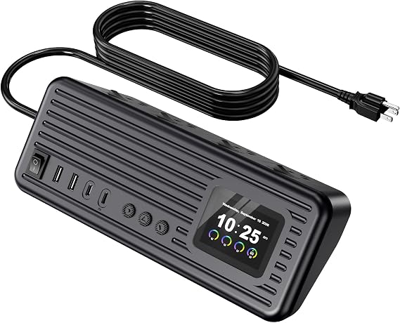Smart Surge Strip w/Control Switches 4AC 4USB A+C 5FT Cord Black