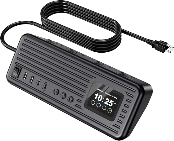 Smart Surge Strip w/Control Switches 4AC 4USB A+C 5FT Cord Black