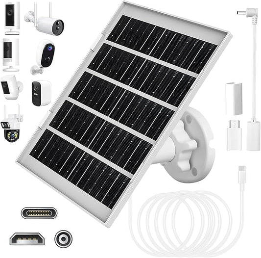 8W Solar Panel Charger for Outdoor Security Cameras, with Micro USB/USB-C and DC (35 x 135) Port, Fits Ring/Eufy/Wyze/Bird Feeder Camera, 13ft Cable, Fast Charging (1 Pack)