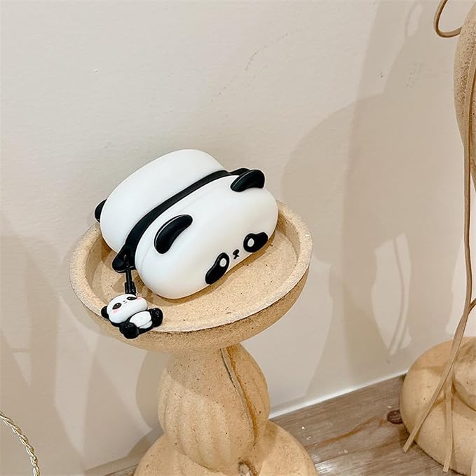 Wireless Charging Earphone Case Compatible with Airpods 4, Cute Animal Lying Panda Design Soft Silicone Full Body Protective Skin Cover, Kids Girls Women Cartoon Earbuds Accessories with Pendant