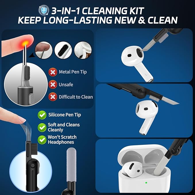 Secure Lock Case for AirPods 4 with Phone Strand, Cleaning Kit & Keychain, Shockproof Protective Cover Compatible with Apple AirPods 4th Gen 2024 for Men Women, Anti-Scratch