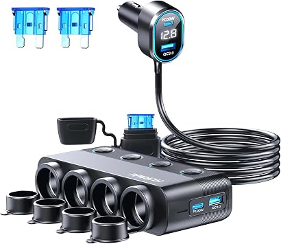 8-in-1 Cigarette Lighter Adapter 264W 4 Socket USB C Car Charger