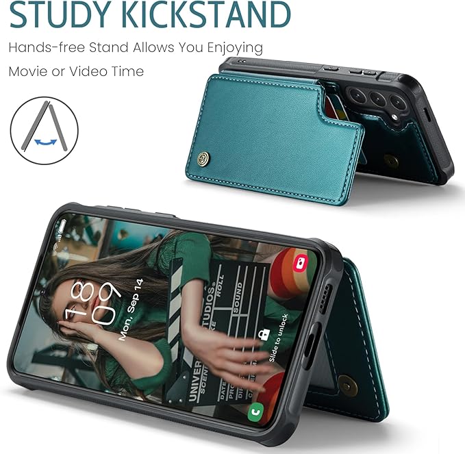 Bemal for Samsung Galaxy S25 Wallet Case with Card Holder, RFID Blocking, Shockproof Leather Kickstand for Men and Women, Durable Protective Phone Cover for 6.2", Bluish Green