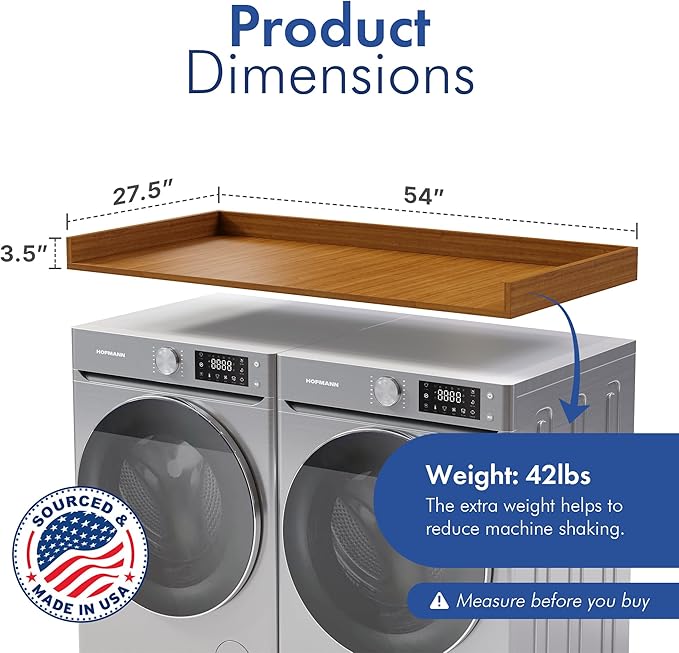 OfficeSimpli Washer Dryer Countertop, Made in USA, Non-Slip Pads, Easy Clean, Laundry Room Essentials and Decor, Washer Dryer Wood Top for Organization (Cafe Latte, Standard (27.5" x 54"))