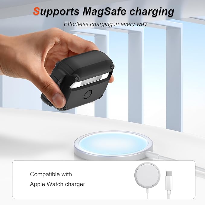 RFUNGUANGO for AirPods Pro 2nd Generation Case Cover with Cleaner Kit,Powerful Drop Protection, Magnetic Lid, for AirPod Gen 2 Charging Case 2023/2022/2019,Black