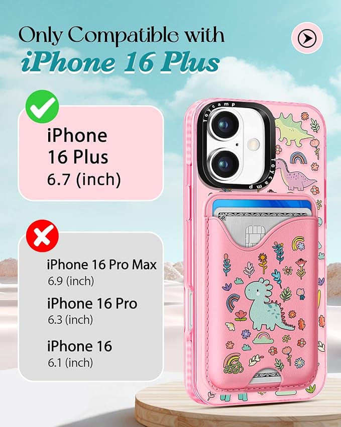 Toycamp for iPhone 16 Plus Case - Compatible with Magsafe Credit Card Holder Wallet Magnetic Cute Women Teen Girls Kawaii Girly Unique Animal Design Phone Cover for Apple 16 Plus 6.7"