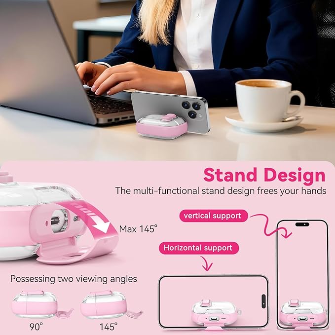 for AirPods Pro 3 Case 2025, with Keychain & Cleaner Kit, Soft TPU Cover for AirPods 3rd Generation Case with Safety Lock & Phone Stand, iPod Pro 3 Case Clear Cute Funny for Women Girls - Pink
