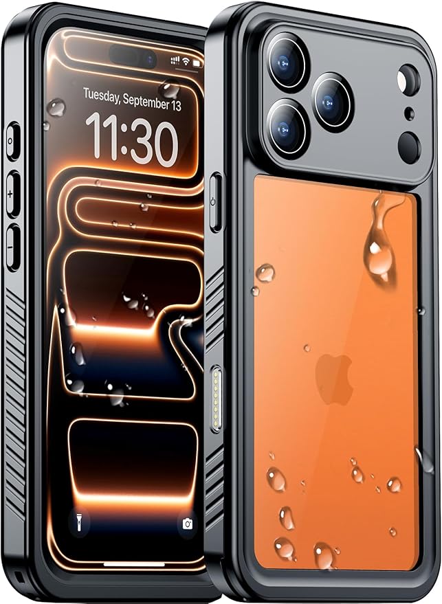 Temdan Compatible with iPhone 17 Pro Max Case,Waterproof Built-in Screen & Camera Protector IP68 Underwater Full Body 17FT Military Dropproof Shockproof Phone Case 6.9"-Black/Clear