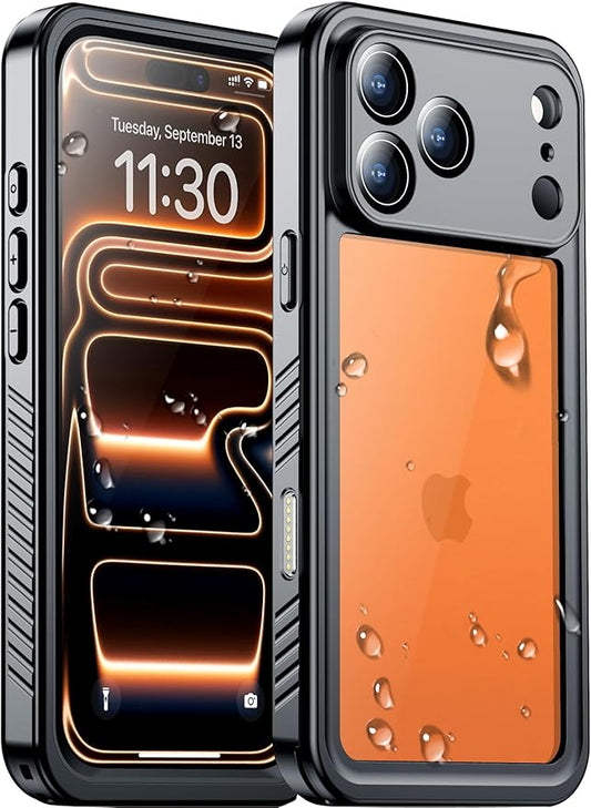 Temdan Compatible with iPhone 17 Pro Max Case,Waterproof Built-in Screen & Camera Protector IP68 Underwater Full Body 17FT Military Dropproof Shockproof Phone Case 6.9"-Black/Clear