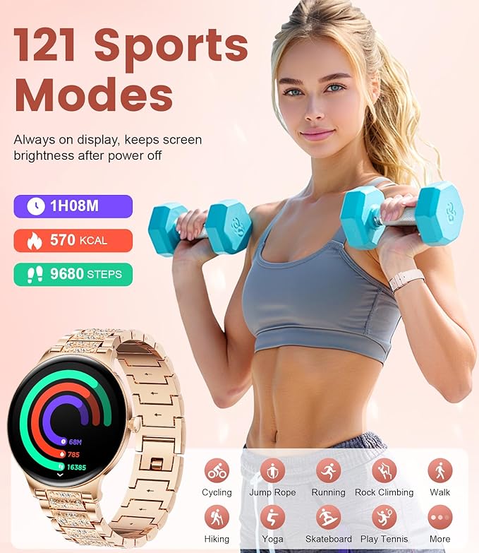 Smart Watches for Women, 1.43" AMOLED Screen Bluetooth Call Smartwatch, 120+ Sports Modes Fitness Tracker, Blood Oxygen Heart Rate Sleep Monitor for Android iOS Gold