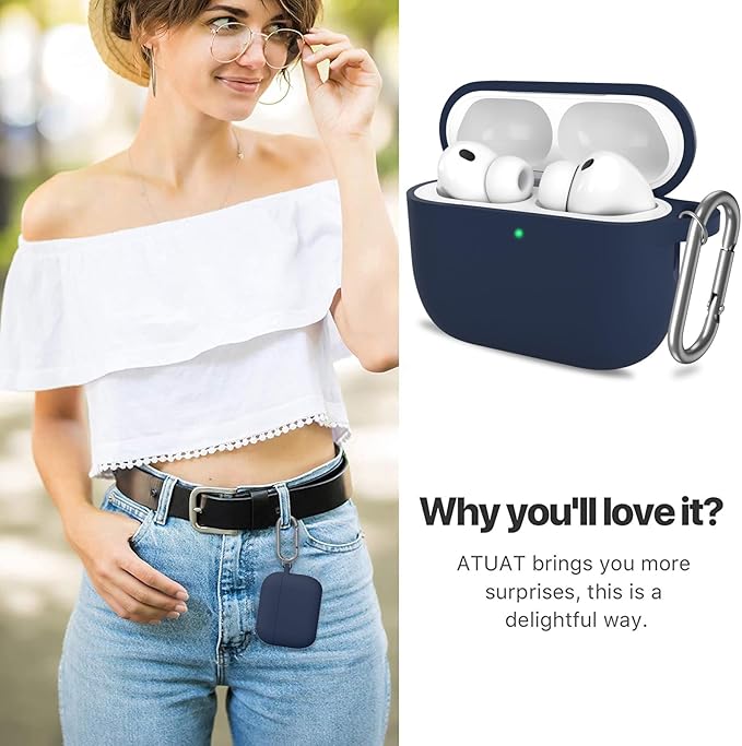 ATUAT for AirPods Pro 3 Case Cover with Cleaner, Protective Soft Silicone Skin with Keychain for Women Men for Apple AirPods Pro 3rd Generation Case(2025), Front LED Visible, Midnight Blue