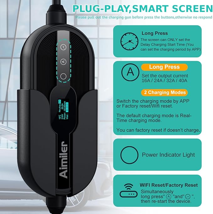 Level 2 Electric Vehicle (EV) Charger(WIFI APP/Plug-play), 40A, 25ft Cable ETL Certified, 220V-240V NEMA 14-50P Plug EVSE w/ J1772 Connector, Portable EV Car Charging Stations for Home Level 2