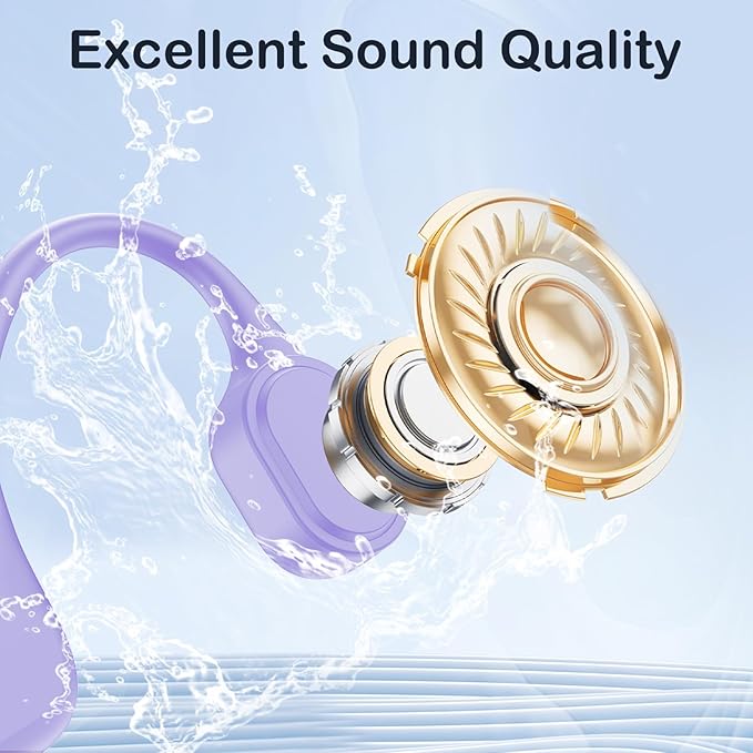 Bone Conduction Swimming Headphones, IP68 Waterproof Earbuds with 32GB MP3, Bluetooth 5.4 Open Ear Sport Earphones, Underwater Headphones for Swimming, Running, Cycling, Marathon-SurfAudio(violet)
