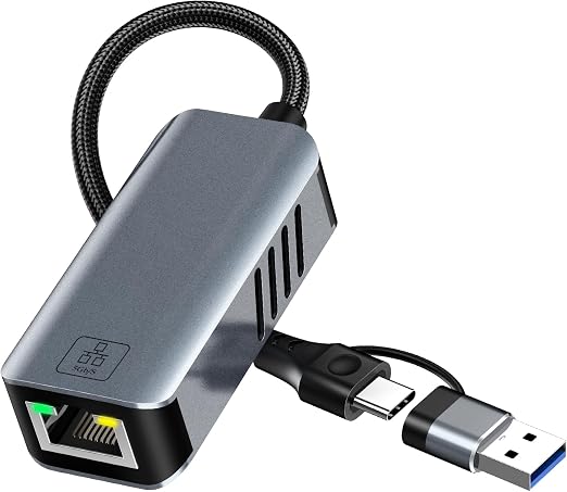 5gb USB to Ethernet Adapter - 5000Mbps USB-A & USB C to RJ45 Network Converter 5g Fast LAN Ethernet Dongle for MacBook Air/Pro, HP, XPS, Laptop, Surface, iPad, iPhone 17/16/15 and Android Phone