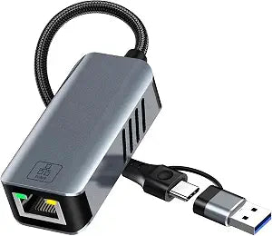 5gb USB to Ethernet Adapter - 5000Mbps USB-A & USB C to RJ45 Network Converter 5g Fast LAN Ethernet Dongle for MacBook Air/Pro, HP, XPS, Laptop, Surface, iPad, iPhone 17/16/15 and Android Phone