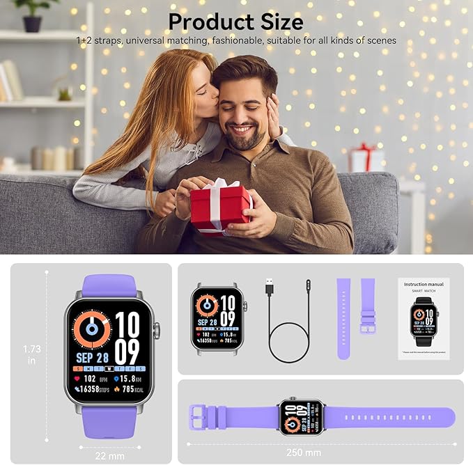 Smart Watches for Men Women, 1.83" HD Touchscreen with Bluetooth Calling, IP68 Waterproof Fitness Tracker, 120+ Sport Modes, 24/7 Heart Rate & Sleep Monitor, Compatible with iPhone Android (Purple)