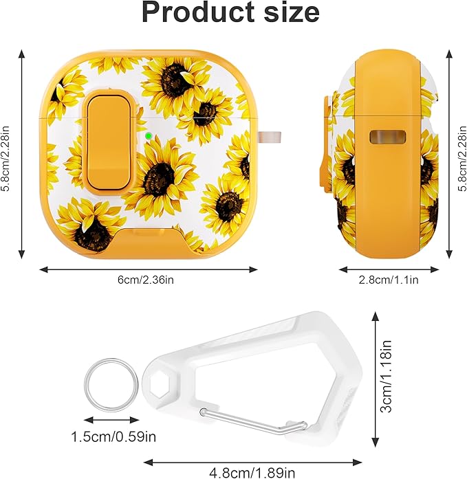 for AirPods 4 Case with Secure Lock Clip in Phone Stand,Floral Girly Style Protective Cover with Cleaning Kit and Hand Strap for Apple AirPod 4 Generation (Yellow Sunflower)