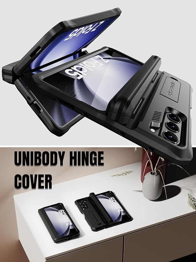 CaseBorne V Compatible with Samsung Galaxy Z Fold 5 Case - Full Body with Hinge Protection Cover, [Tempered Glass Screen Protector], Kickstand and S Pen Holder, [Recycled Materials] Black
