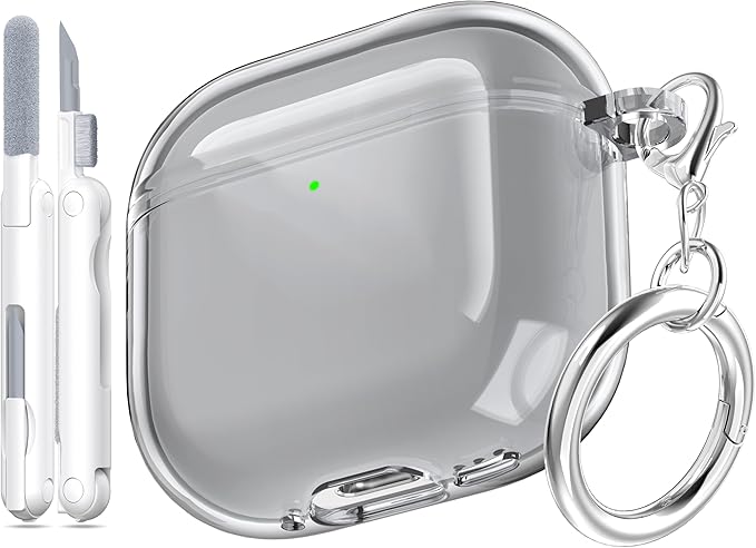 for AirPods 4th Generation Case Cover 2024, Military-Grade Shockproof, Soft TPU Highly Transparent Anti-Yellowing for AirPods 4 Case with Cleaning Kit & Cute Round Buckle, Clear Black