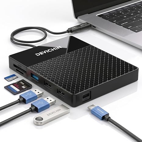 1TB External Hard Drive, USB C & USB 3.0 Multiport Hub+ SD/TF Card Reader 7-in-1 All in One, Docking Station, Multi-Function HDD for Windows, Mac, Android, iPhone 15/16/17, Laptop, Desktop