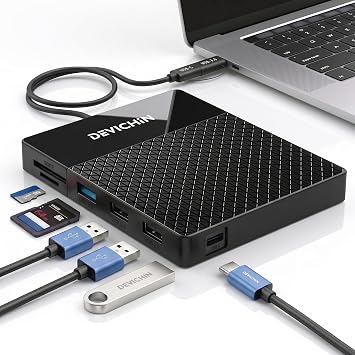 1TB External Hard Drive, USB C & USB 3.0 Multiport Hub+ SD/TF Card Reader 7-in-1 All in One, Docking Station, Multi-Function HDD for Windows, Mac, Android, iPhone 15/16/17, Laptop, Desktop