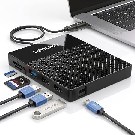 1TB External Hard Drive, USB C & USB 3.0 Multiport Hub+ SD/TF Card Reader 7-in-1 All in One, Docking Station, Multi-Function HDD for Windows, Mac, Android, iPhone 15/16/17, Laptop, Desktop