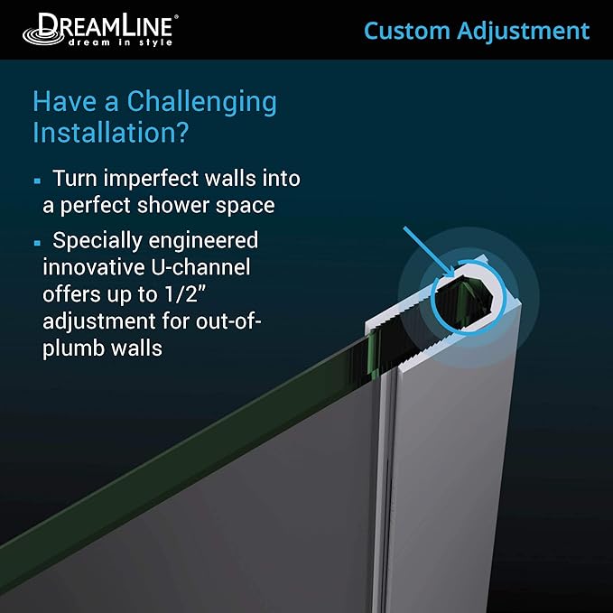 DreamLine Montego Toulon 34 in. x 72 in. x 3/8 in. Frameless Single‑Panel Shower Screen Door for Walk-in Shower in Matte Black