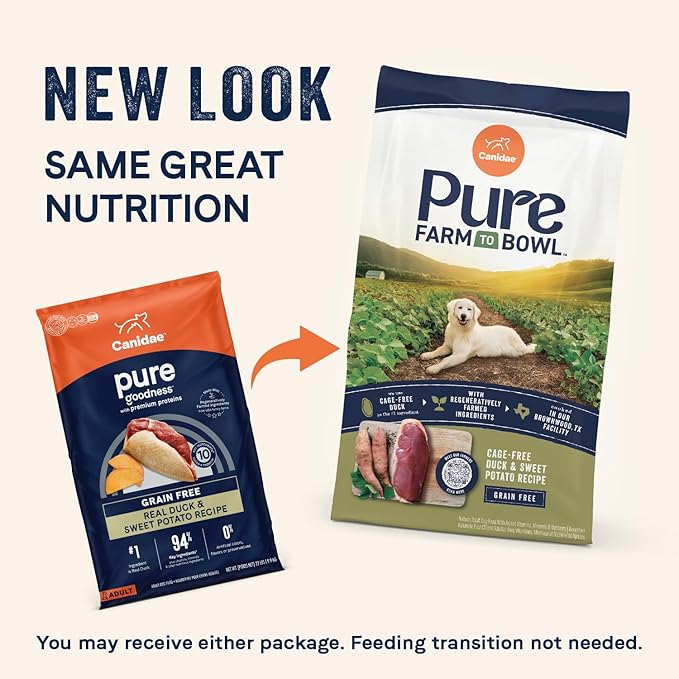 Canidae Pure Farm to Bowl Cage-free Duck & Sweet Potato, Adult, Grain-Free Dry Dog Food, 12lb
