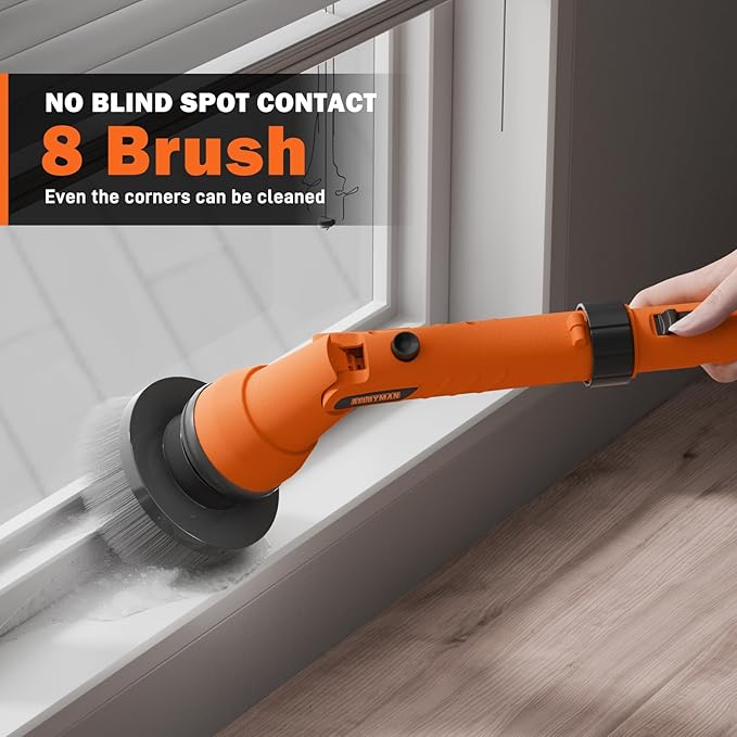 20V Electric Scrubber for Cleaning Floors, Walls - 2 Replaceable Battery Design for Outdoor Garden and Patio Cleaning Stubborn Stains, Telescopic Handle,8 Replaceable Brush Heads