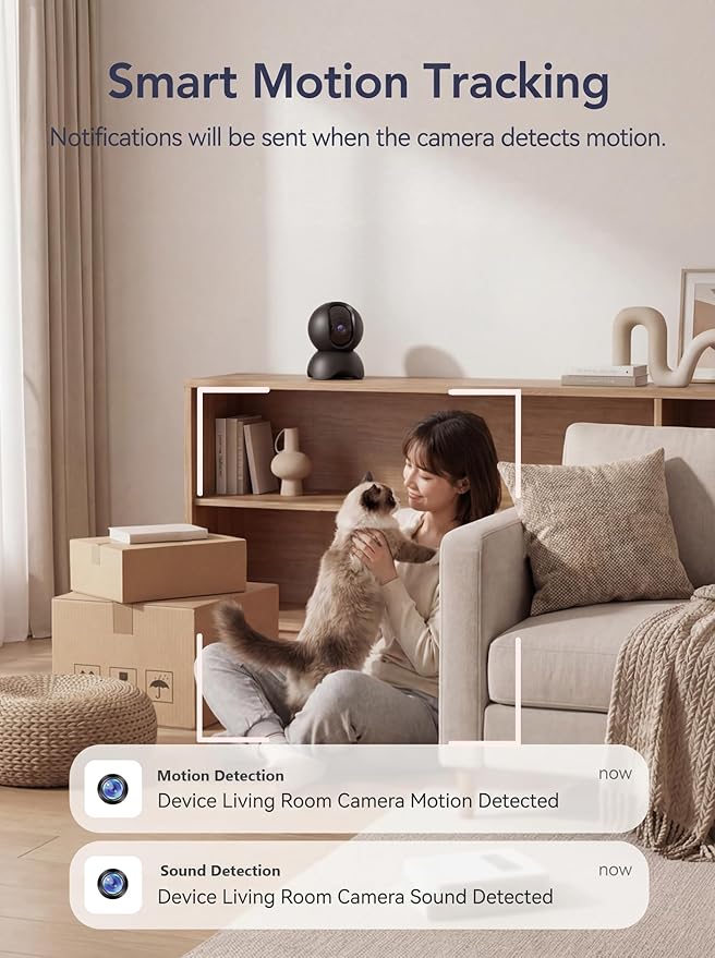 2K Indoor Cameras for Home Security, 2.4GHz & 5GHz WiFi, 360° Pan-Tilt, Night Vision, Human Auto Tracking, Local/Optional Cloud Storage, Pet/Dog/Baby Camera with Phone app, Black