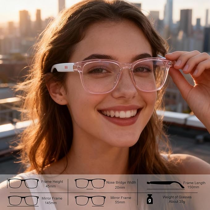 AI Smart Glasses, Anti Blue Light Bluetooth Translation Glasses with 164 Hands-Free Calls & Audio Multifunctional Smart Sunglasses for Men Women Travel Trade Business (KL01-White-Color-Change-Lens)