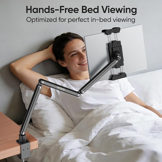 Urmust Portable Monitor Stand 15.6", iPad Stand for Desk, Portable Monitor Holder up to 18.5" Holds, Adjustable Desktop Tablet Arm Mount, Apple iPad Holder for Desk, for 4.7"-12.9" i Pad Pro/Air/Mini