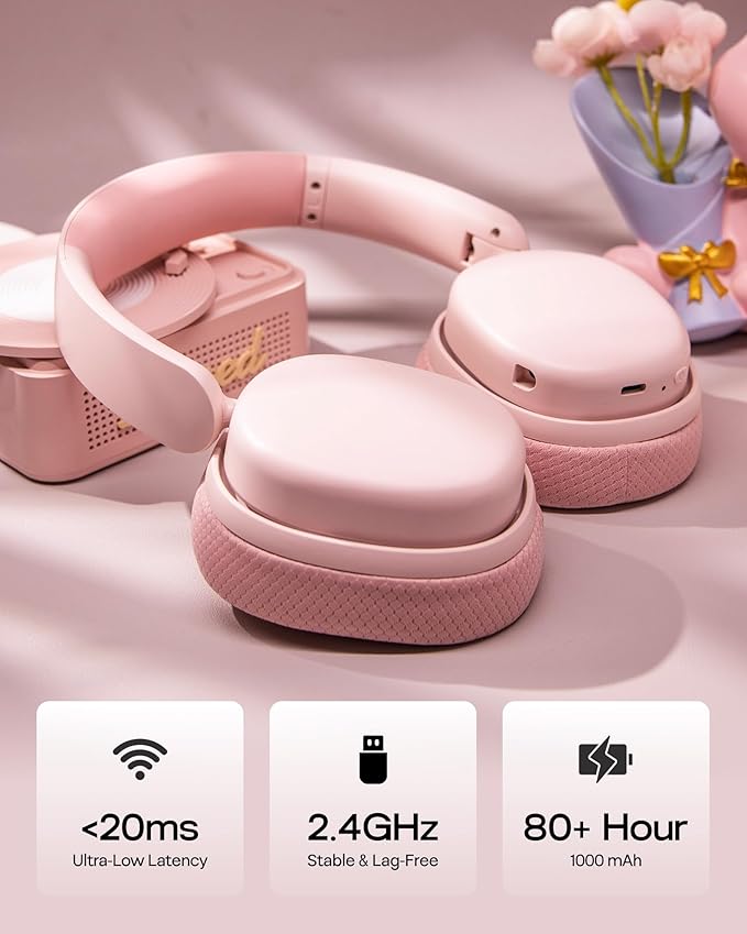 EPOMAKER X Aula G7 Pro Wireless Gaming Headset, Dual Mode BT5.3 & 2.4GHz, 7.1 Surround Sound, 80+ Hour Battery, RGB Light, with Noise Canceling Mic for PS5, PS4, Switch, PC (Pink)