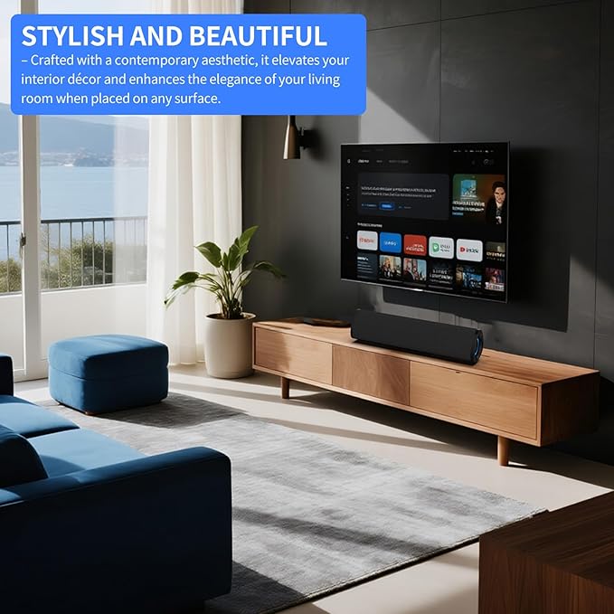 Sound Bar, Surround Sound System for TV –Sound Bar for Smart TV, 3D Home Theater Audio,Colorful RGB Lighting Effects, ARC/Bluetooth/Optical/AUX Connect/USB, withTV/PC/Gaming/Projectors